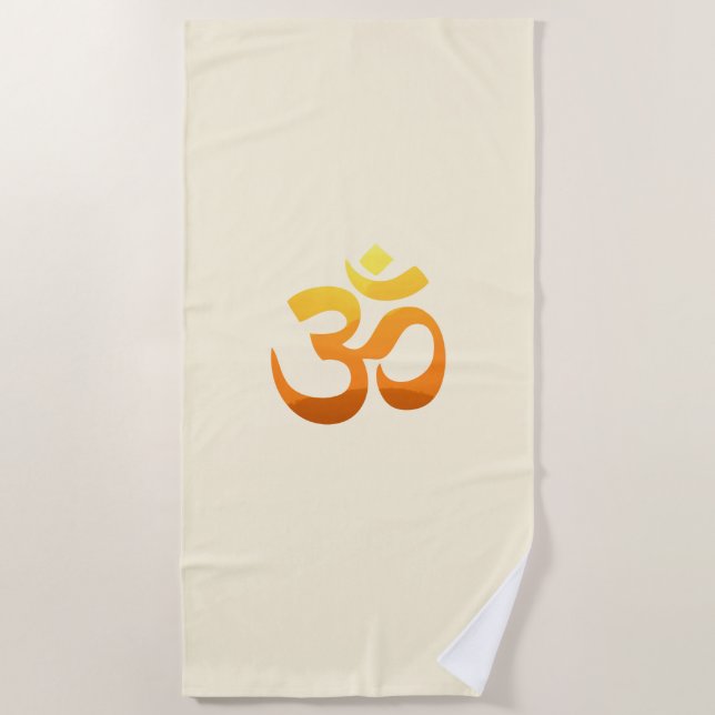 Om Mantra Gold Sun Meditation Yoga Yellow Orange Beach Towel (Front)