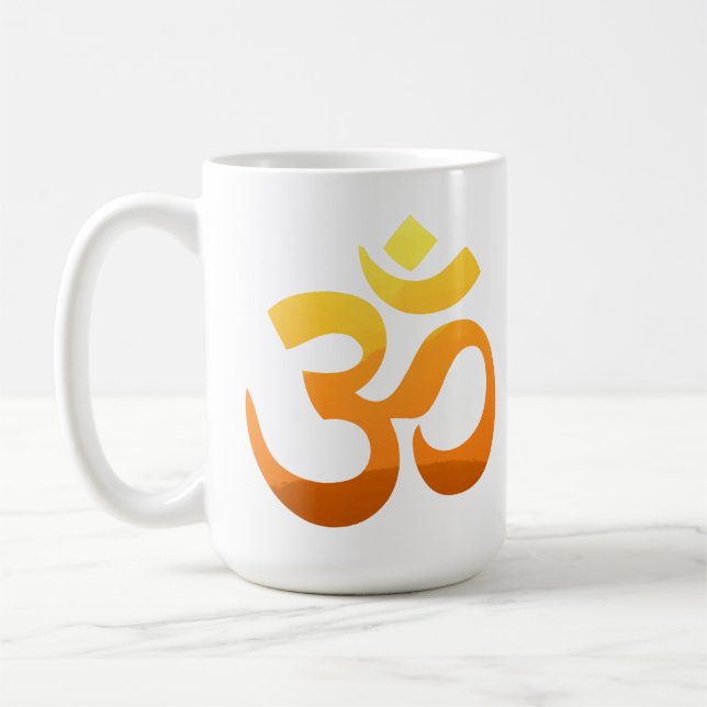 Om Mantra Yoga Gold Sun Meditation Symbol Coffee Mug (Left)