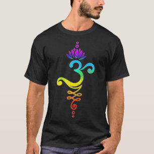 Om Mantra, yoga, symbol, lotus flower, rainbow, ch T-Shirt