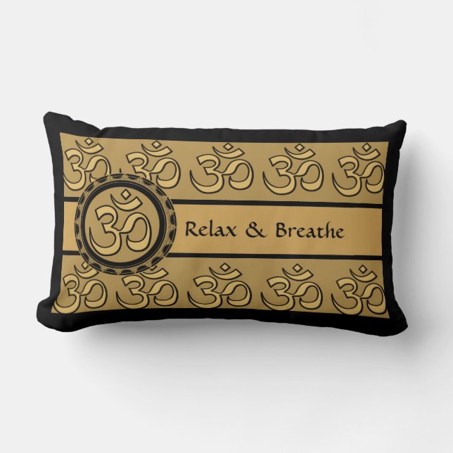Om Meditation Relax & Breathe Gold Pillow 2 (Front)