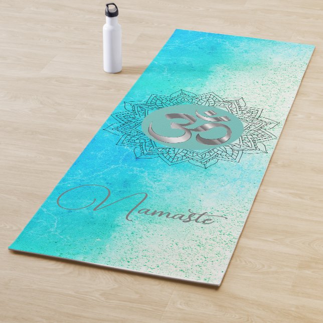 OM Namaste Lotus Mandala on Speckled Turquoise  Yoga Mat (In Situ)