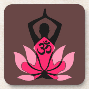 OM Namaste Spiritual Lotus Flower Yoga in Umber Coaster