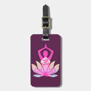 OM Namaste Spiritual Lotus Flower Yoga on Purple Luggage Tag