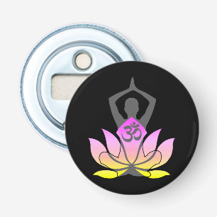OM Namaste Spiritual Lotus Flower Yoga Pose Bottle Opener