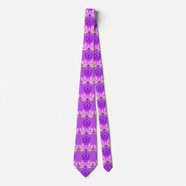 OM Namaste Spiritual Lotus Flower Yoga Pose Tie (Front)