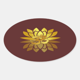 OM Omkara and Gold Coloured Lotus Flower Oval Sticker