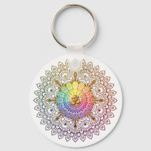 Om Rainbow Mandala Key Ring