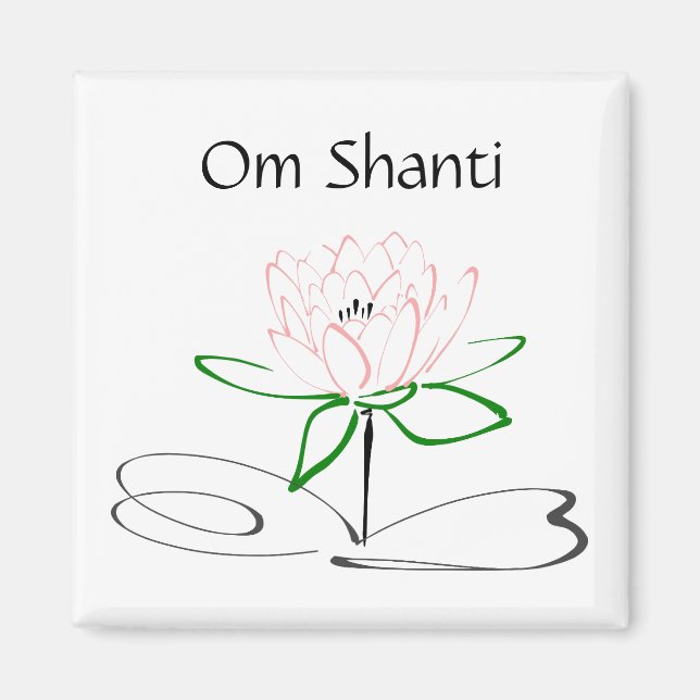 Om Shanti Pink Green Lotus Magnet (Front)