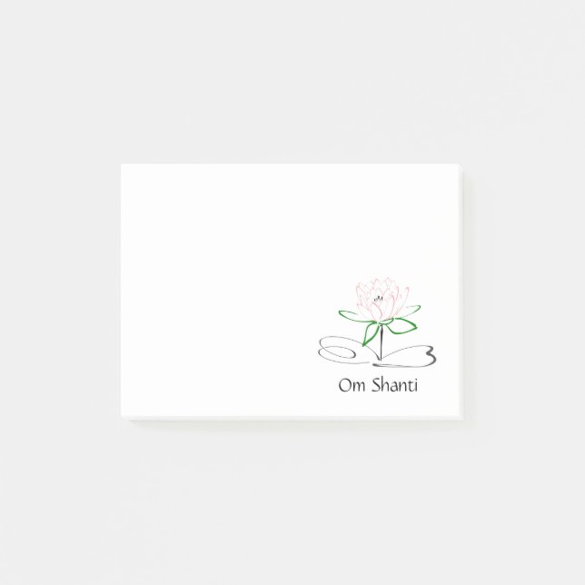 Om Shanti Pink Green Lotus Post-its Post-it Notes (Front)