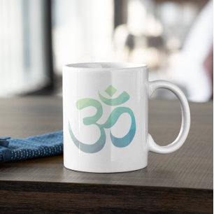 Om Shanti Symbol Geometric Blue Green Teal Large Coffee Mug