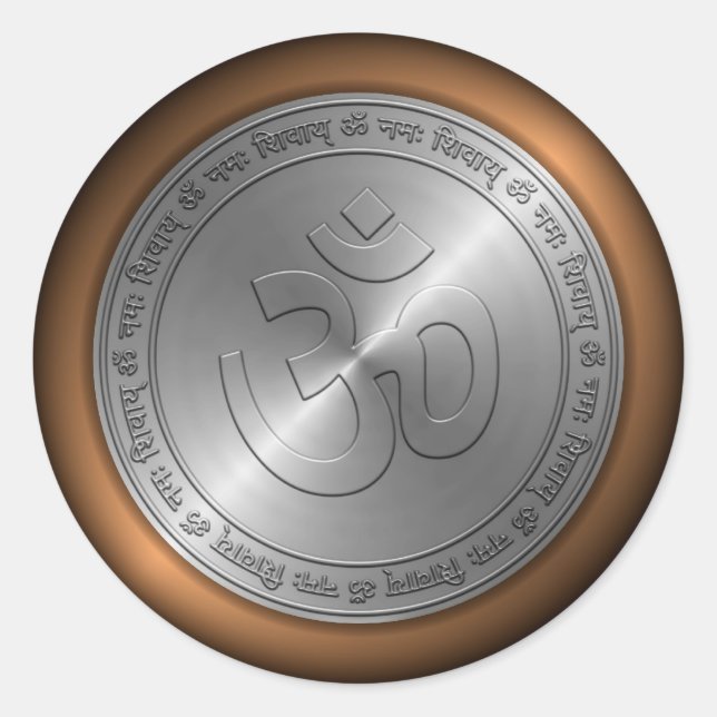 Om Sign Embossed on Metallic Coin Classic Round Sticker (Front)