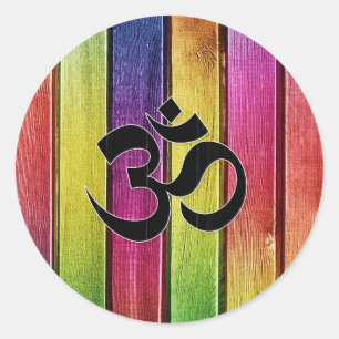 Om sign on multicolor wood classic round sticker