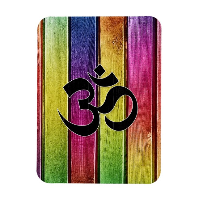Om sign on multicolor wood magnet (Vertical)