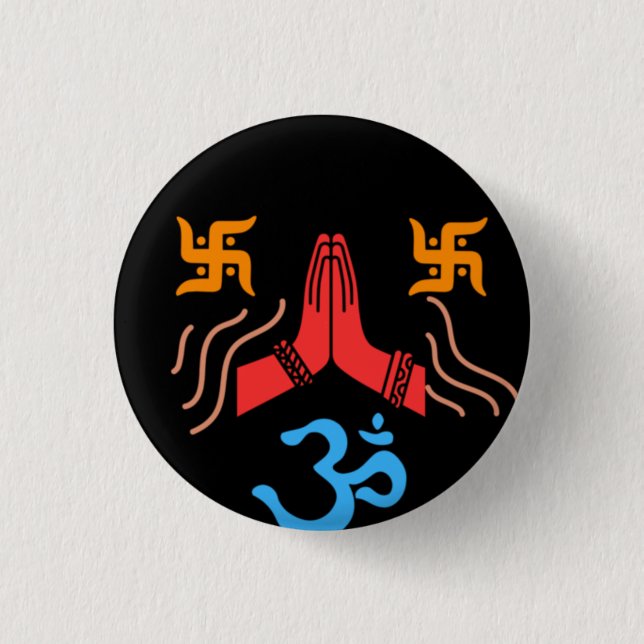 Om swastik devotion  3 cm round badge (Front)