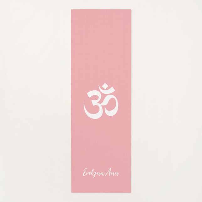 Om Symbol Coral Pink Personalised Name Prayer Or Yoga Mat (Front)