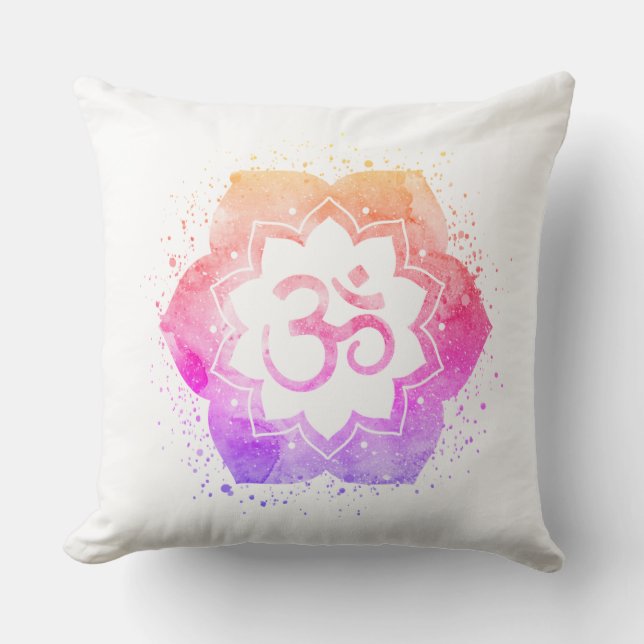 *~* OM Symbol Cotton Lotus Flower Mandala Cushion (Front)