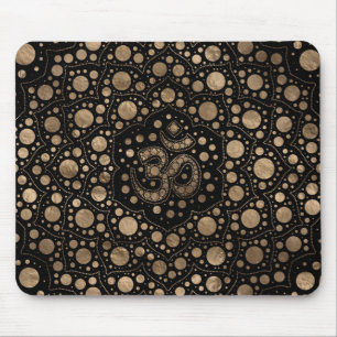 OM Symbol - Dot Art - Black and Gold Mouse Pad