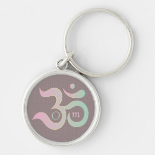 Om symbol in Sanskrit pastel pink green mauve Key Ring