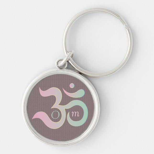 Om symbol in Sanskrit pastel pink green mauve Key Ring (Front)