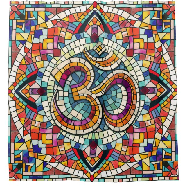 OM Symbol Lotus Mandala Mosaic Shower Curtain (Front)