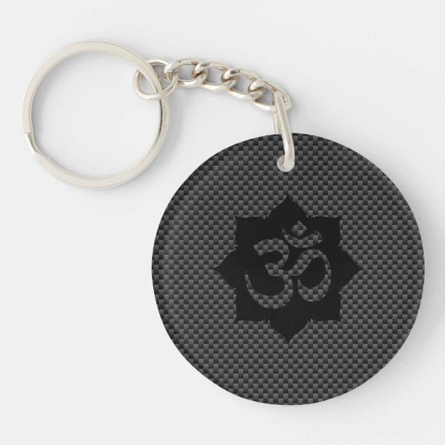 OM Symbol Lotus Spirituality Carbon Fibre Decor Key Ring (Front)