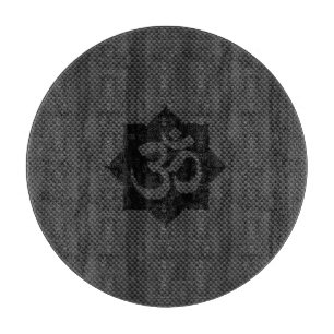 OM Symbol Lotus Spirituality in Carbon Fibre Style Cutting Board