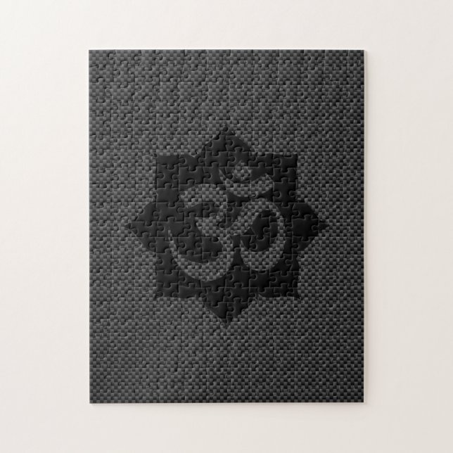 OM Symbol Lotus Spirituality in Carbon Fibre Style Jigsaw Puzzle (Vertical)
