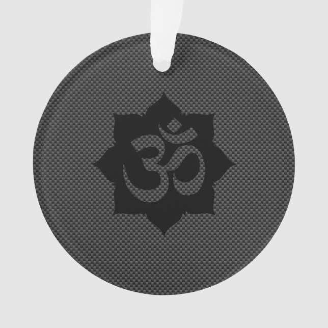 OM Symbol Lotus Spirituality in Carbon Fibre Style Ornament (Front)