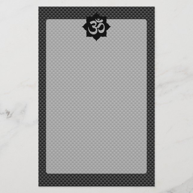 OM Symbol Lotus Spirituality in Carbon Fibre Style Stationery (Front)