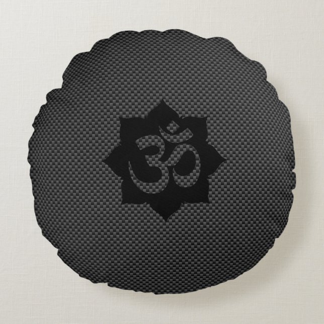 OM Symbol Lotus Spirituality Yoga Carbon Style Round Cushion (Front)