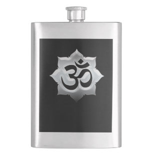 OM Symbol Lotus Spirituality Yoga Crest Hip Flask