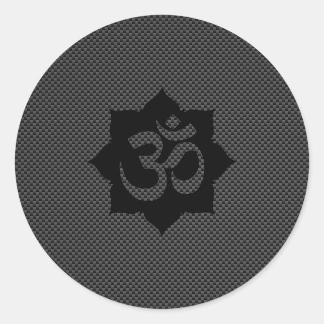 OM Symbol Lotus Spirituality Yoga in Carbon Fibre Classic Round Sticker (Front)