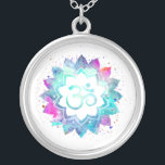*~* OM Symbol . Lotus Watercolor  Mandala Aum Silver Plated Necklace<br><div class="desc">* Energetically Enhanced - An OM Symbol Lotus Watercolor Mandala on a black background.* ROUND White background and colourful watercolor. Silver plated. It can be Zen , Esoteric , New Age , Metaphysical , and Spiritual helping with meditation and mindfulness. Here for you is a strikingly beautiful new age metaphysically...</div>