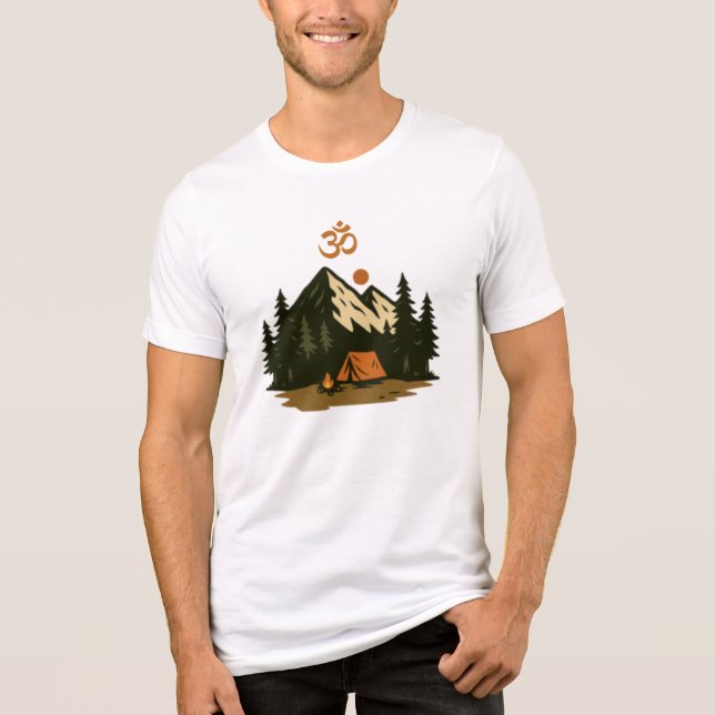 "Om" Symbol Mountain Camping Scene Tri-Blend Shirt (Front)