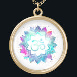 *~* OM Symbol Watercolor  Mandala Aum Lotus Gold Plated Necklace<br><div class="desc">* Energetically Enhanced - An OM Symbol Lotus Watercolor Mandala on a black background.* ROUND White background and colourful watercolor. GOLD plated. It can be Zen , Esoteric , New Age , Metaphysical , and Spiritual helping with meditation and mindfulness. Here for you is a strikingly beautiful new age metaphysically...</div>