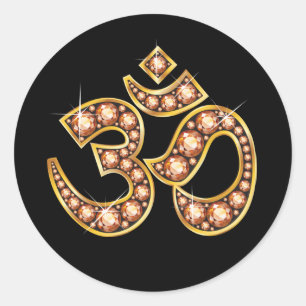 Om Symbol with "Amber" or "Topaz" Stones Classic Round Sticker