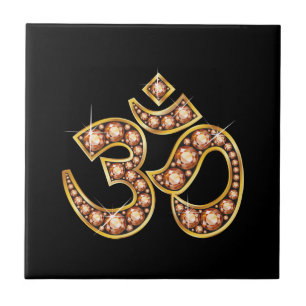 Om Symbol with "Amber" or "Topaz" Stones Tile