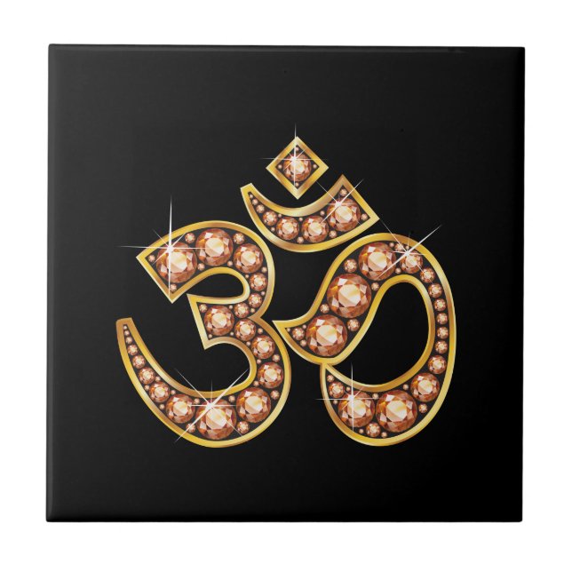 Om Symbol with "Amber" or "Topaz" Stones Tile (Front)