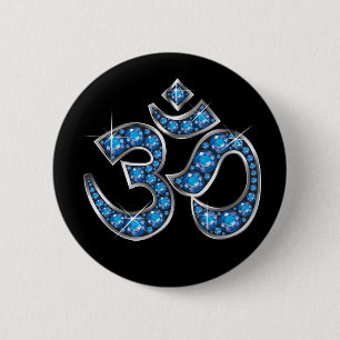 Om Symbol with "Aquamarine" Stones 6 Cm Round Badge