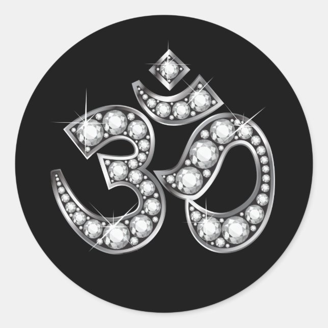 Om Symbol with "Diamond" Stones Classic Round Sticker (Front)