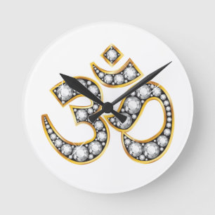 Om Symbol with "Diamond" Stones Round Clock