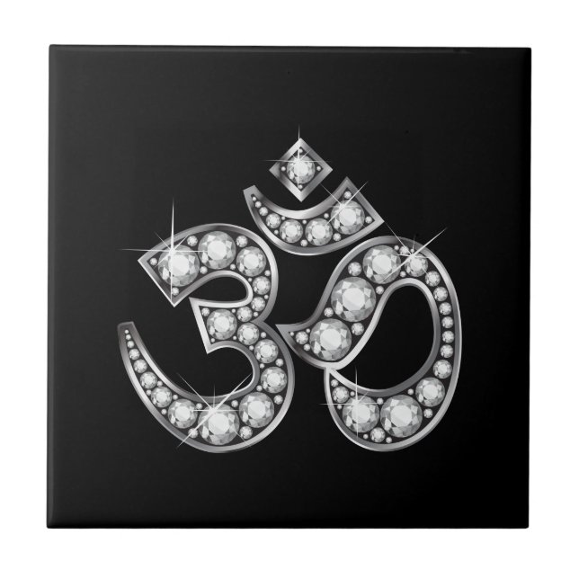 Om Symbol with "Diamond" Stones Tile (Front)