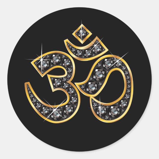 Om Symbol with "Onyx" Stones Classic Round Sticker (Front)