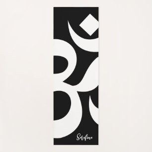  Om Symbol With Personalised Name Black & White Yoga Mat