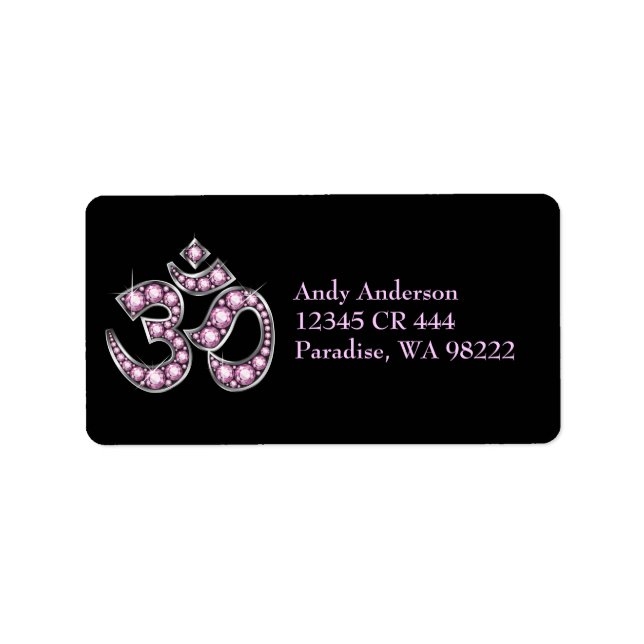 Om Symbol with "Rose Quartz" Stones Label (Front)