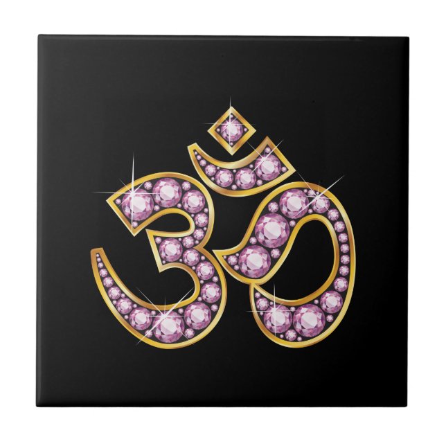 Om Symbol with "Rose Quartz" Stones Tile (Front)