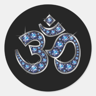 Om Symbol with "Sapphire" Stones Classic Round Sticker