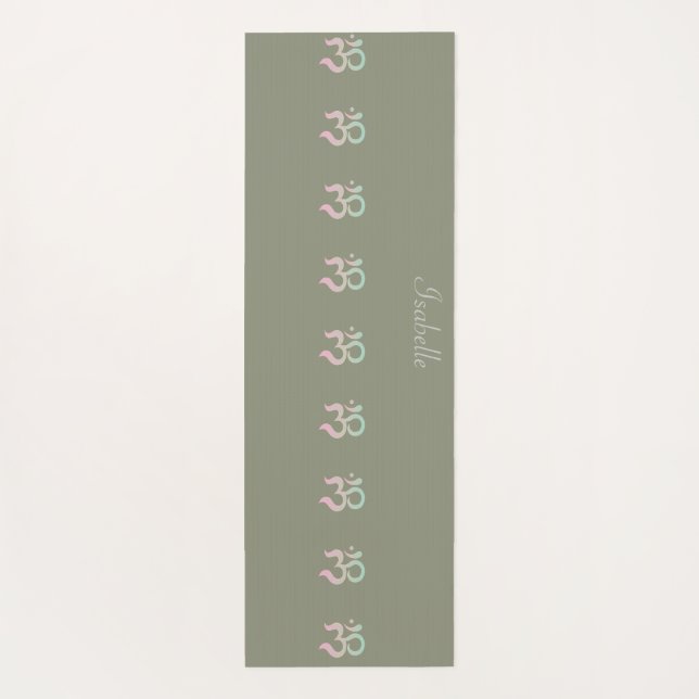 Om symbol zen olive green custom name yoga mat (Back)