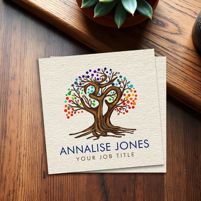 Om Tree Colourful dot leaves Square Business Card (Creator Uploaded)