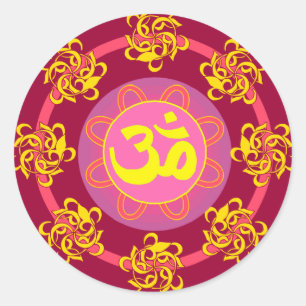 Om with Swirls and Colours! Classic Round Sticker